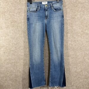 FRAME Le Crop Mini Boot Jeans Womens 27 Raw Hem Two Tone Denim Boho Minimalist